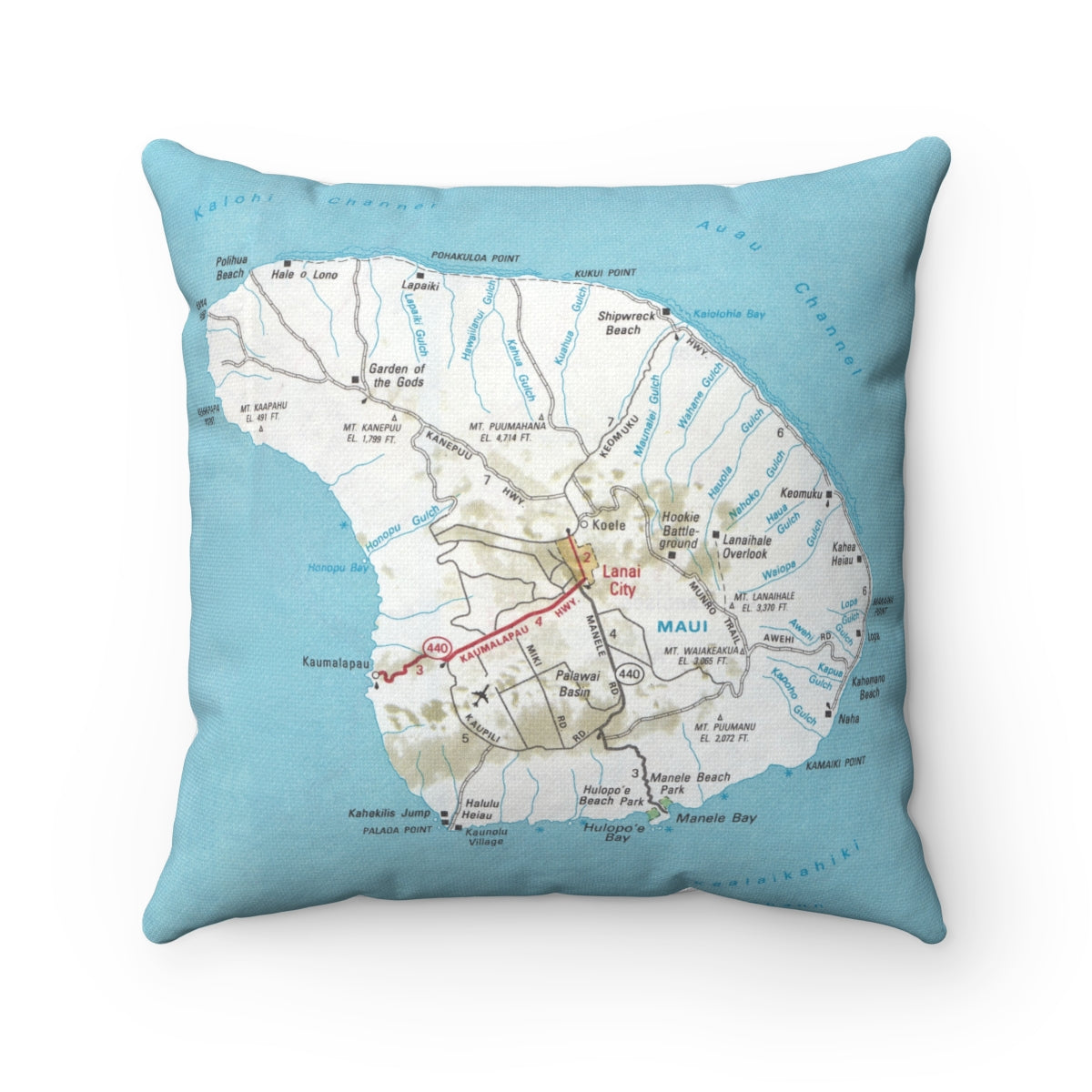 Lanai Hawaii vintage map pillow