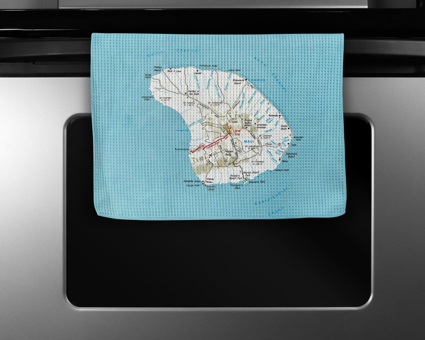 Lanai Hawaii Map Tea Towel | Waffle-Weave Kitchen Towel Gift