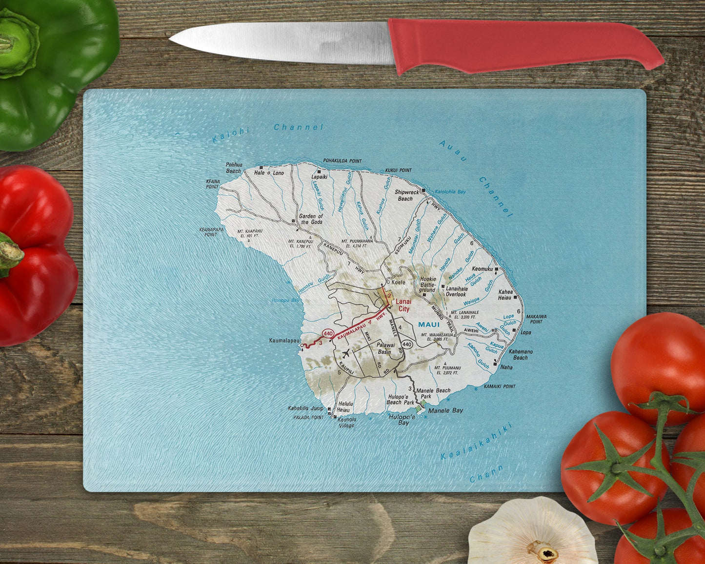 Lanai Hawaii Map Cutting Board | Travel Gift | Kitchen Decor