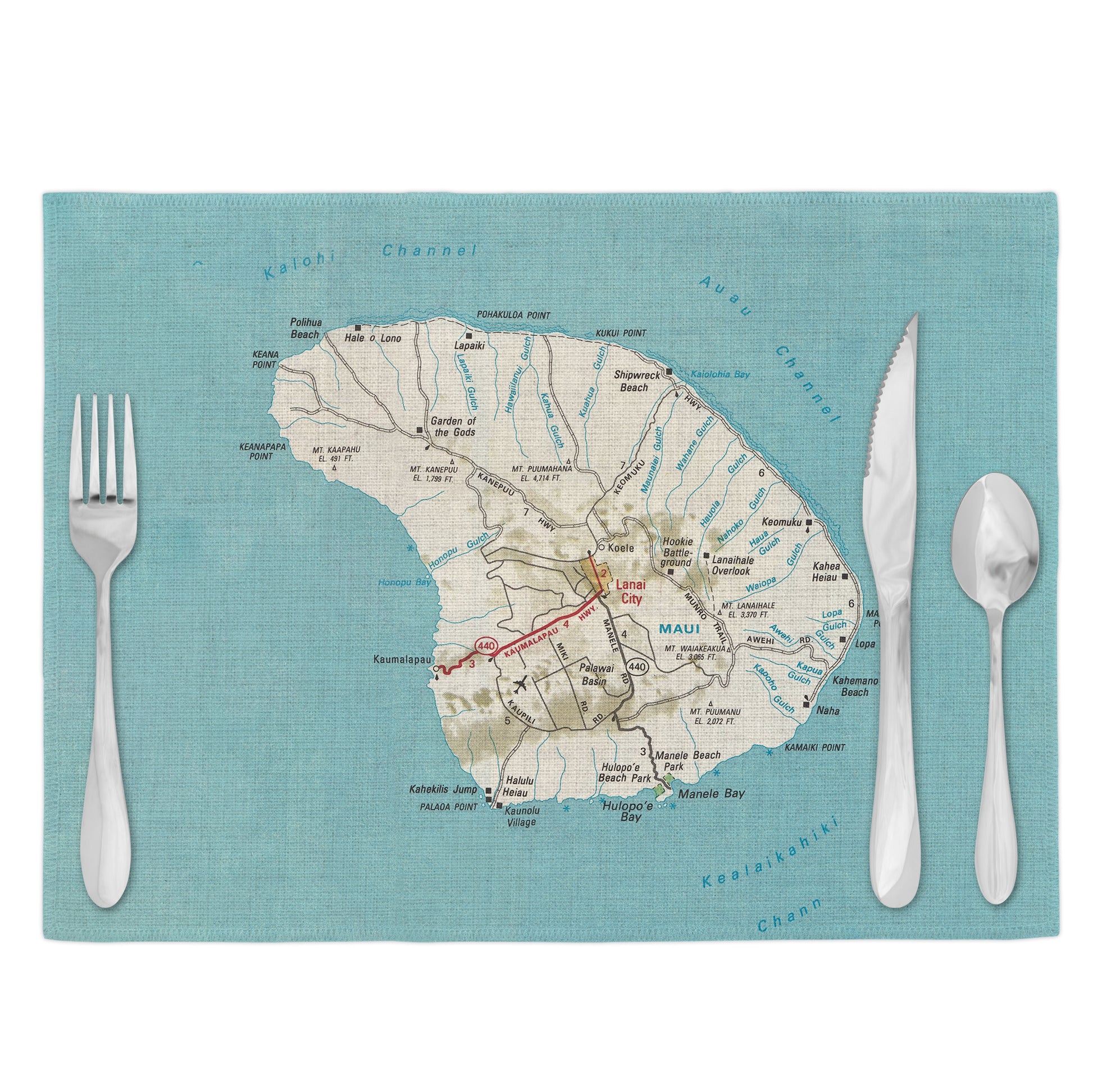 Lanai Hawaii Vintage Map Placemats Set of 4