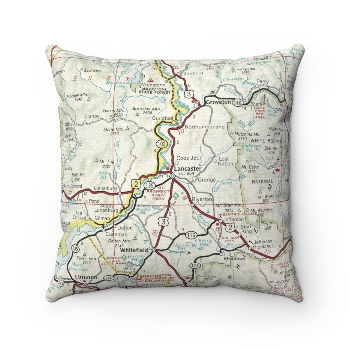 Lancaster New Hampshire vintage map pillow