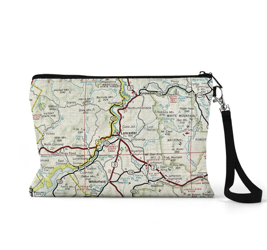 Lancaster New Hampshire map wristlet travel pouch