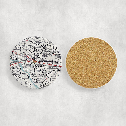 Lancaster Pennsylvania Map Coasters | Set of 4 Vintage Lancaster Pennsylvania Drink Coasters | Travel-Inspired Home Decor