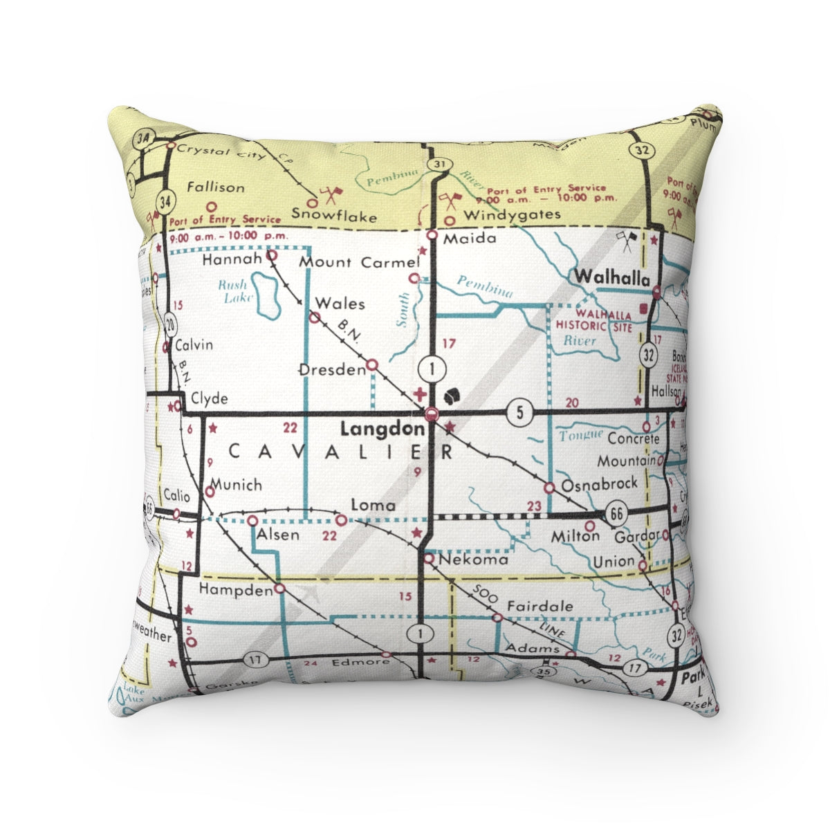 Langdon North Dakota vintage map pillow