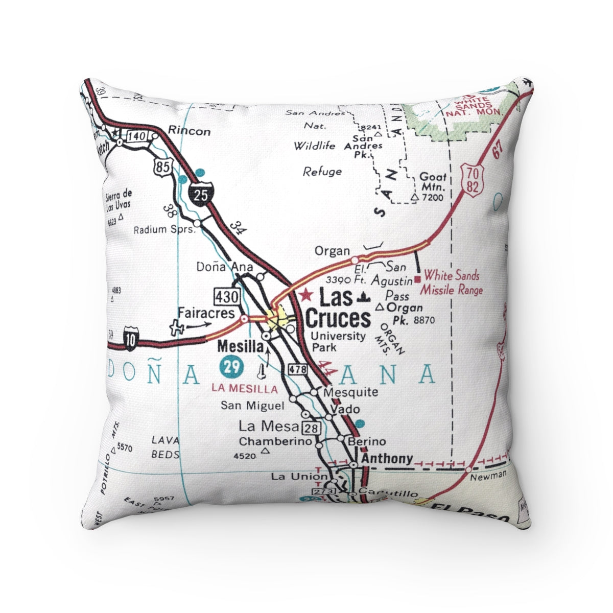 Las Cruces New Mexico vintage map pillow