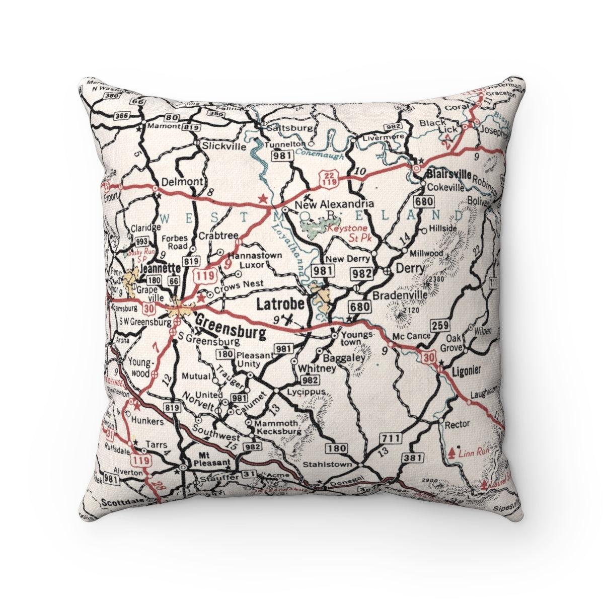 Latrobe Pennsylvania vintage map pillow