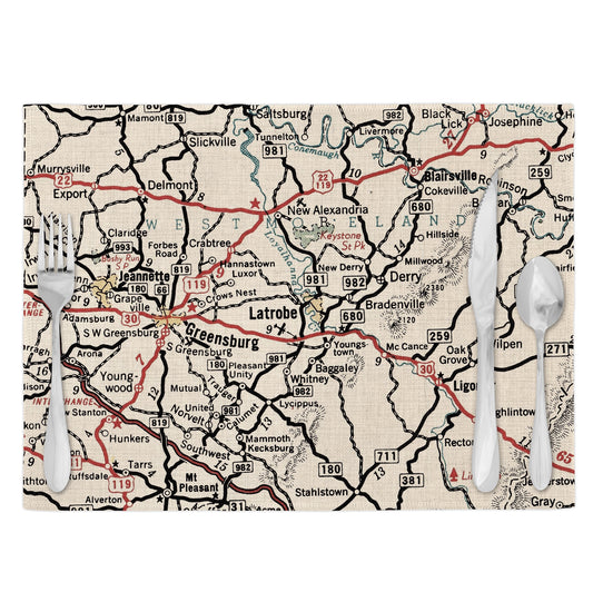 Latrobe Pennsylvania Vintage Map Placemats Set of 4