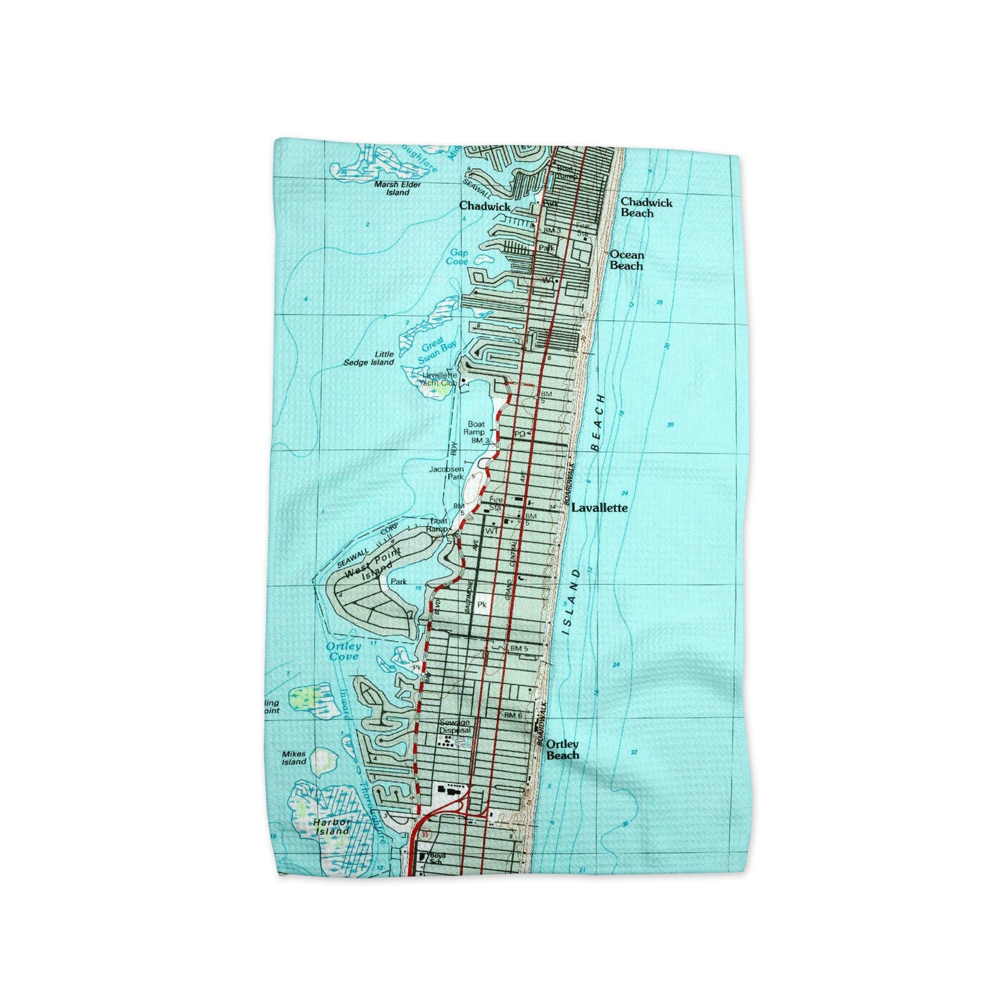 Lavallette New Jersey Map Tea Towel | Waffle-Weave Kitchen Towel Gift
