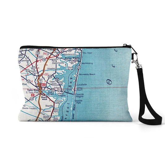 Lavallette New Jersey map wristlet travel pouch