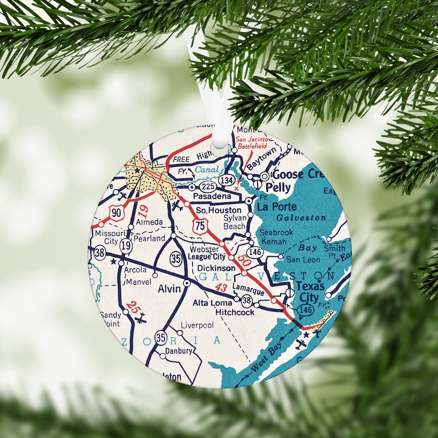 League City Texas Vintage Map Ornament