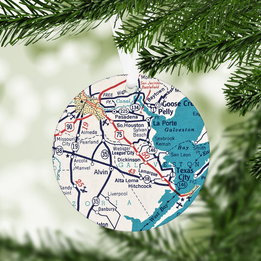 League City Texas Vintage Map Ornament