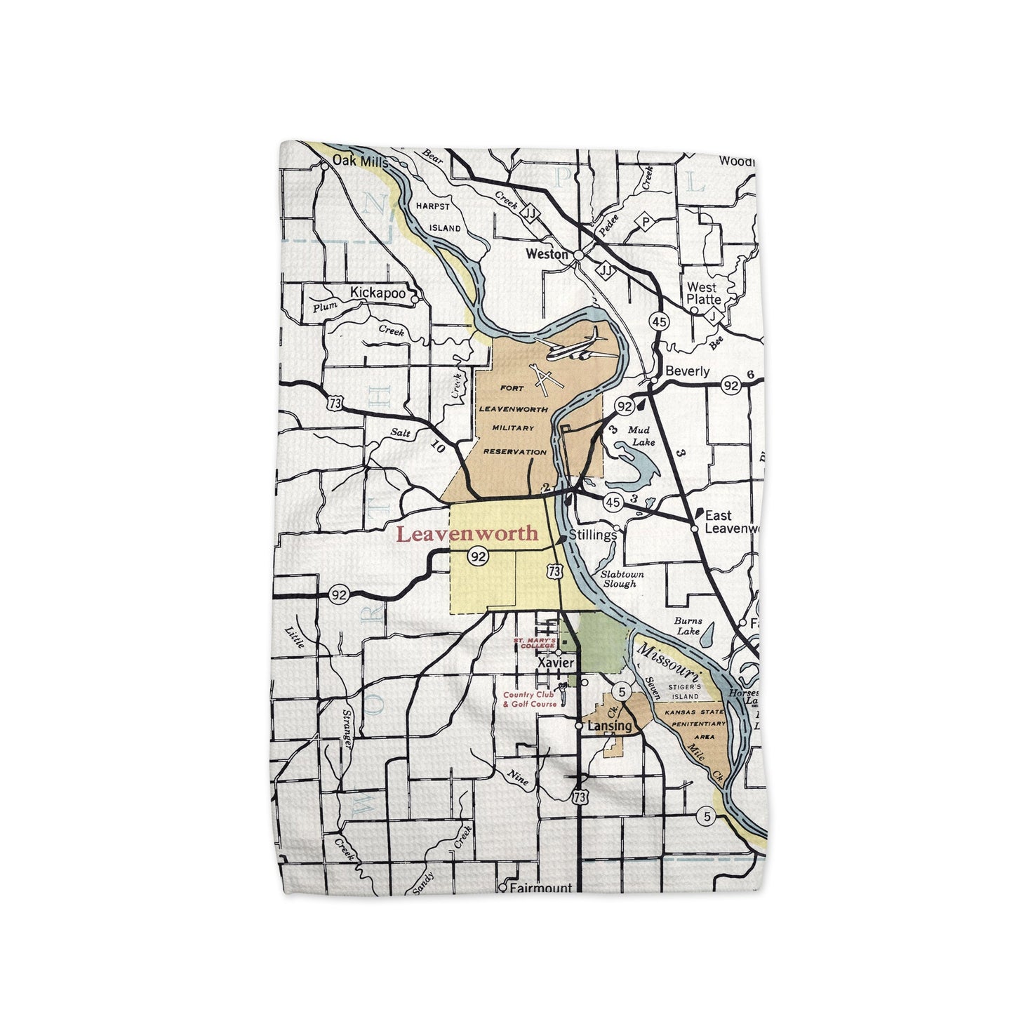 Leavenworth Kansas Map Tea Towel | Waffle-Weave Kitchen Towel Gift