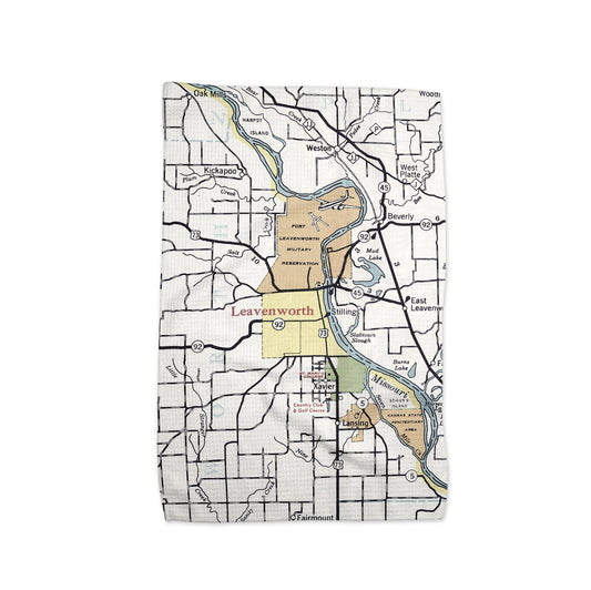 Leavenworth Kansas Map Tea Towel | Waffle-Weave Kitchen Towel Gift