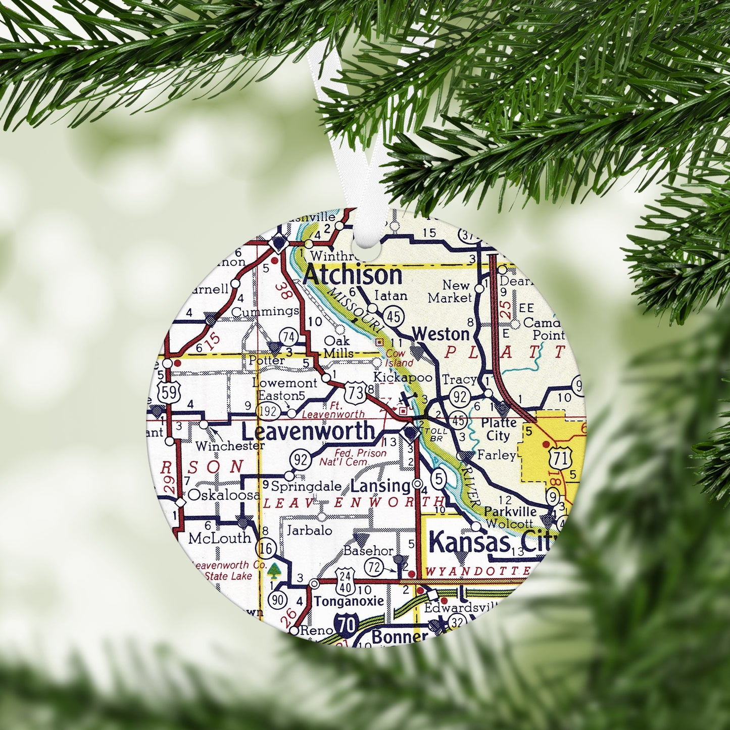 Leavenworth Kansas Vintage Map Ornament