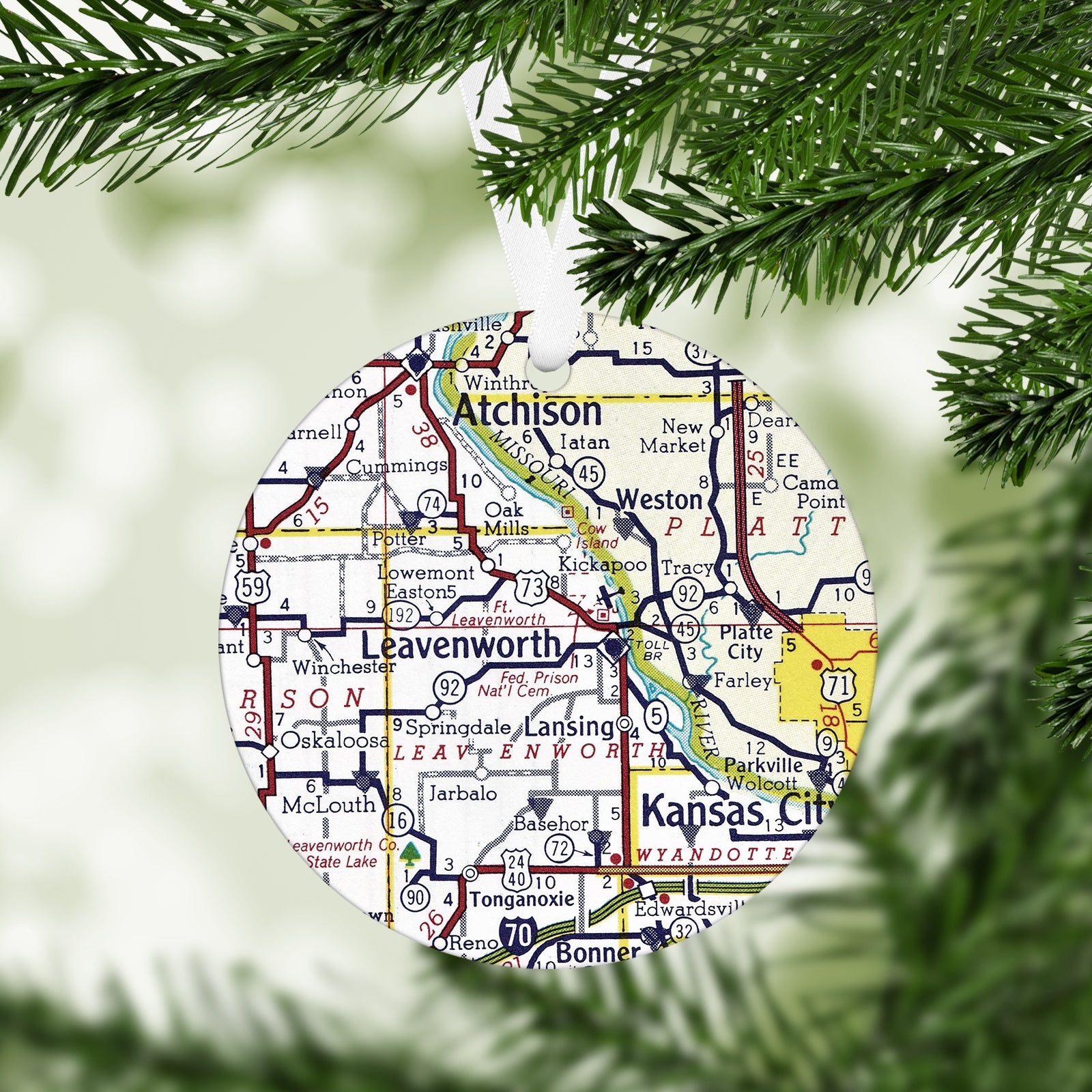 Leavenworth Kansas Vintage Map Ornament