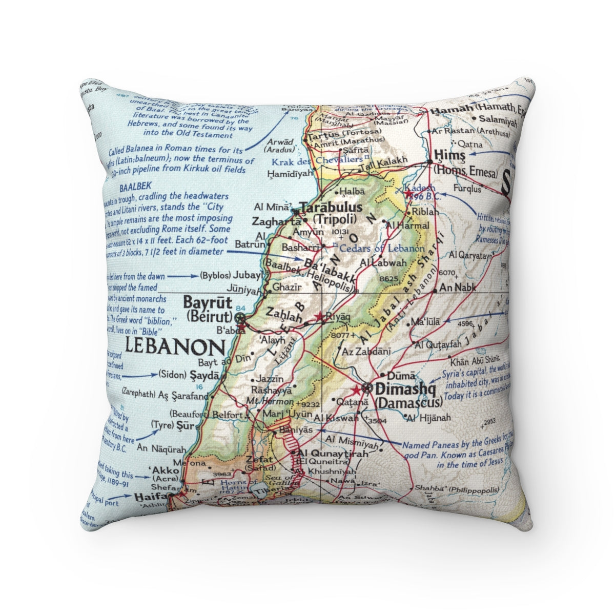 Lebanon vintage map pillow