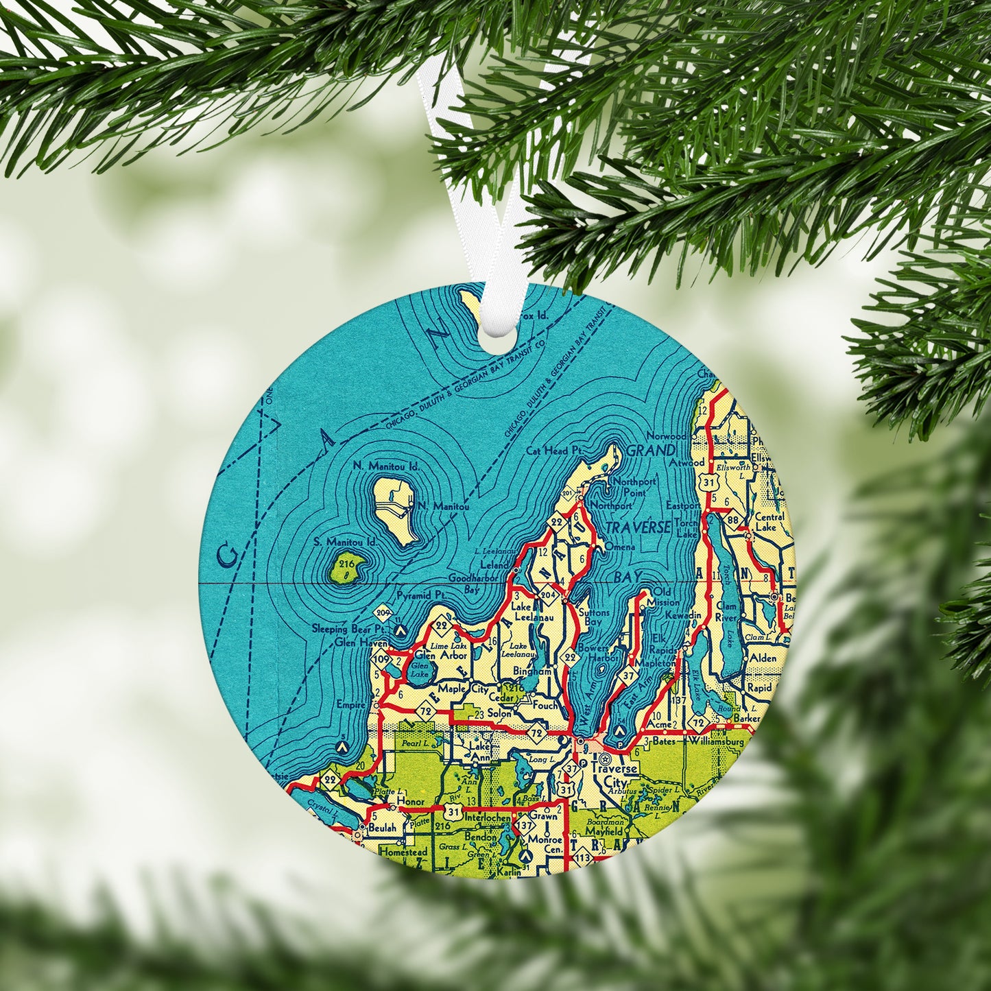 Leelanau County Michigan Vintage Map Ornament