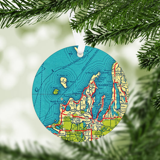 Leelanau County Michigan Vintage Map Ornament