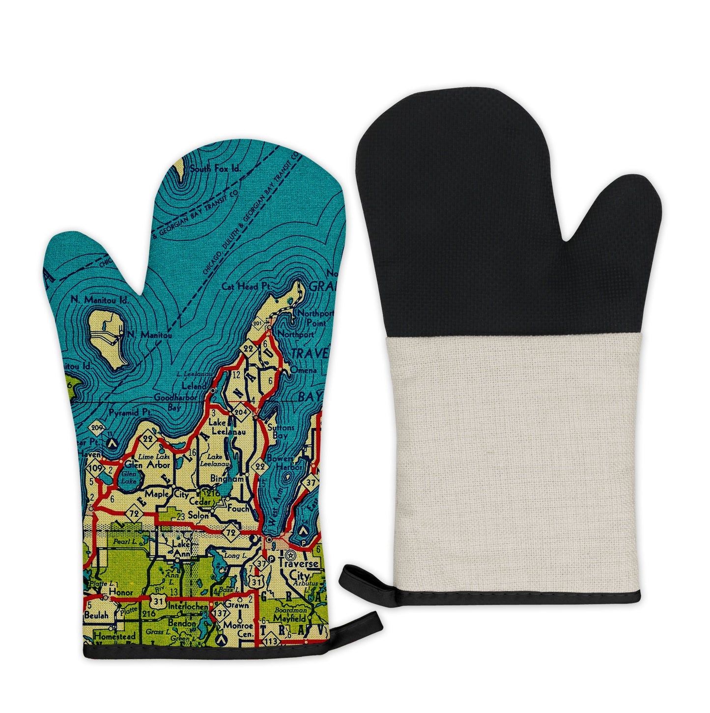 Leelanau, Michigan Map Oven Mitt | Vintage-Inspired Kitchen Gift