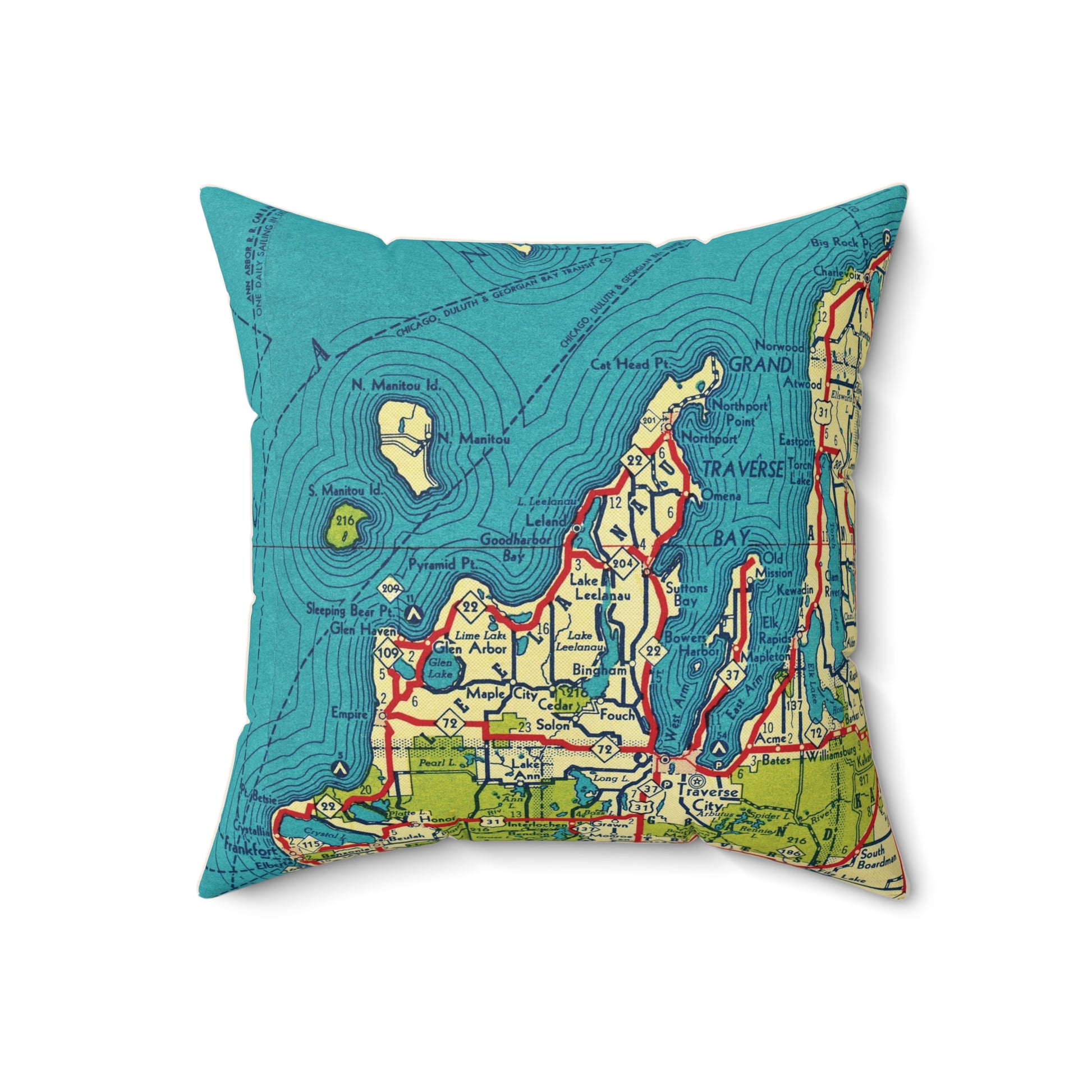 Leelanau Michigan vintage map pillow