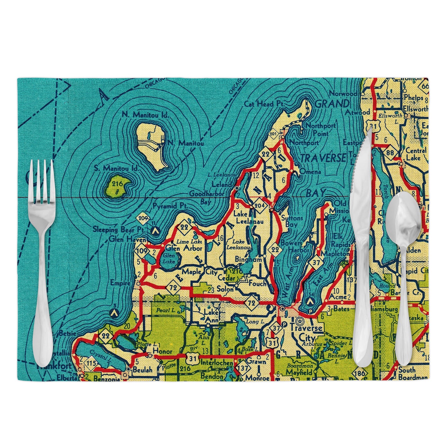 Leelanau County Michigan Vintage Map Placemats Set of 4