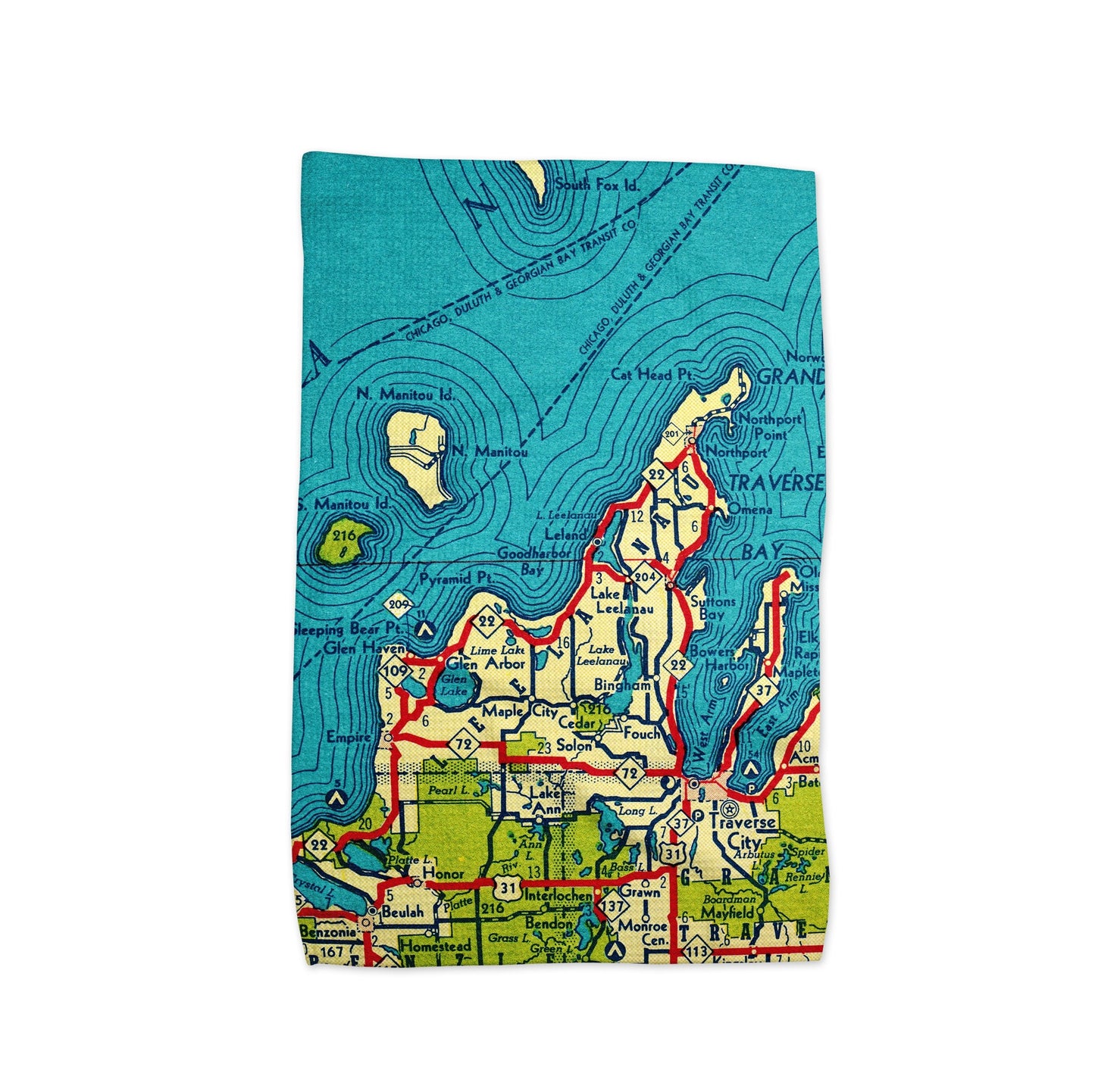 Leelanau Michigan Map Tea Towel | Waffle-Weave Kitchen Towel Gift