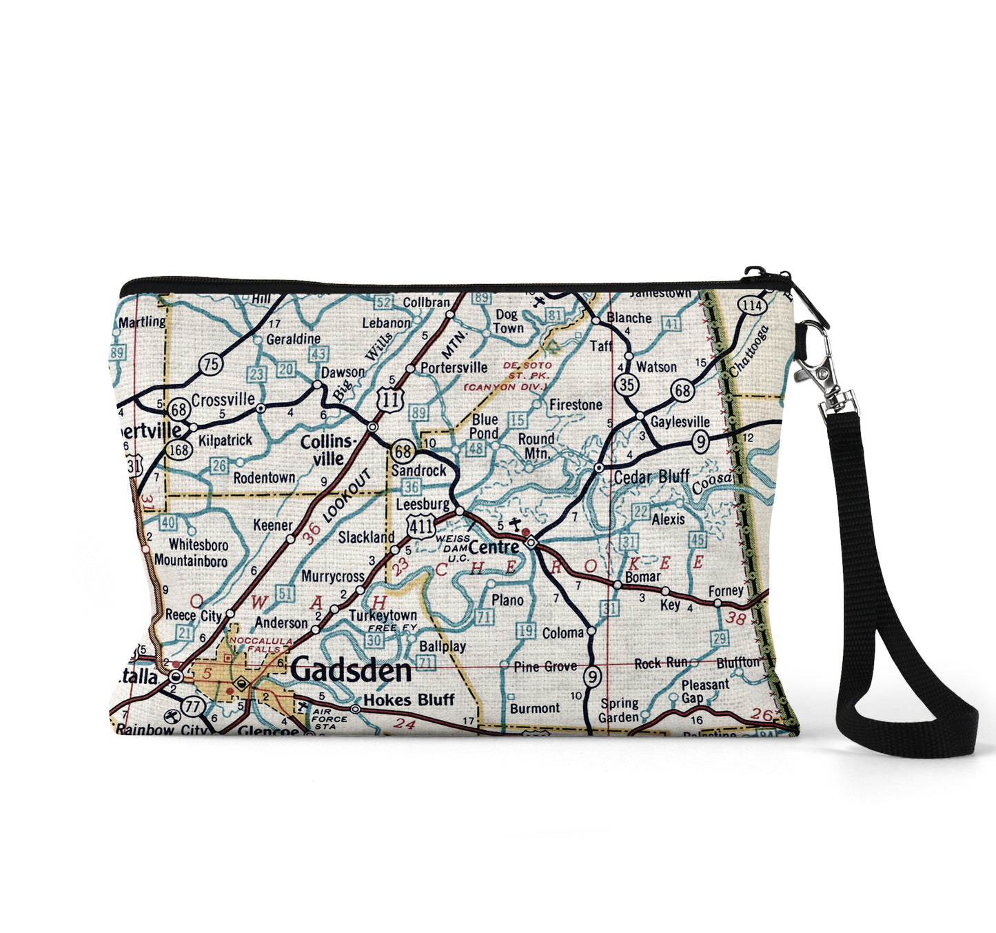 Leesburg Alabama map wristlet travel pouch