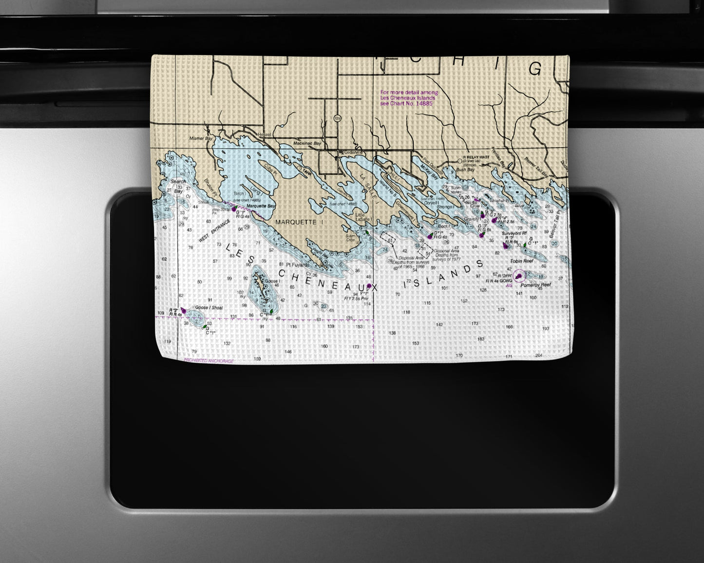 Les Cheneaux Islands Michigan Map Tea Towel | Waffle-Weave Kitchen Towel Gift