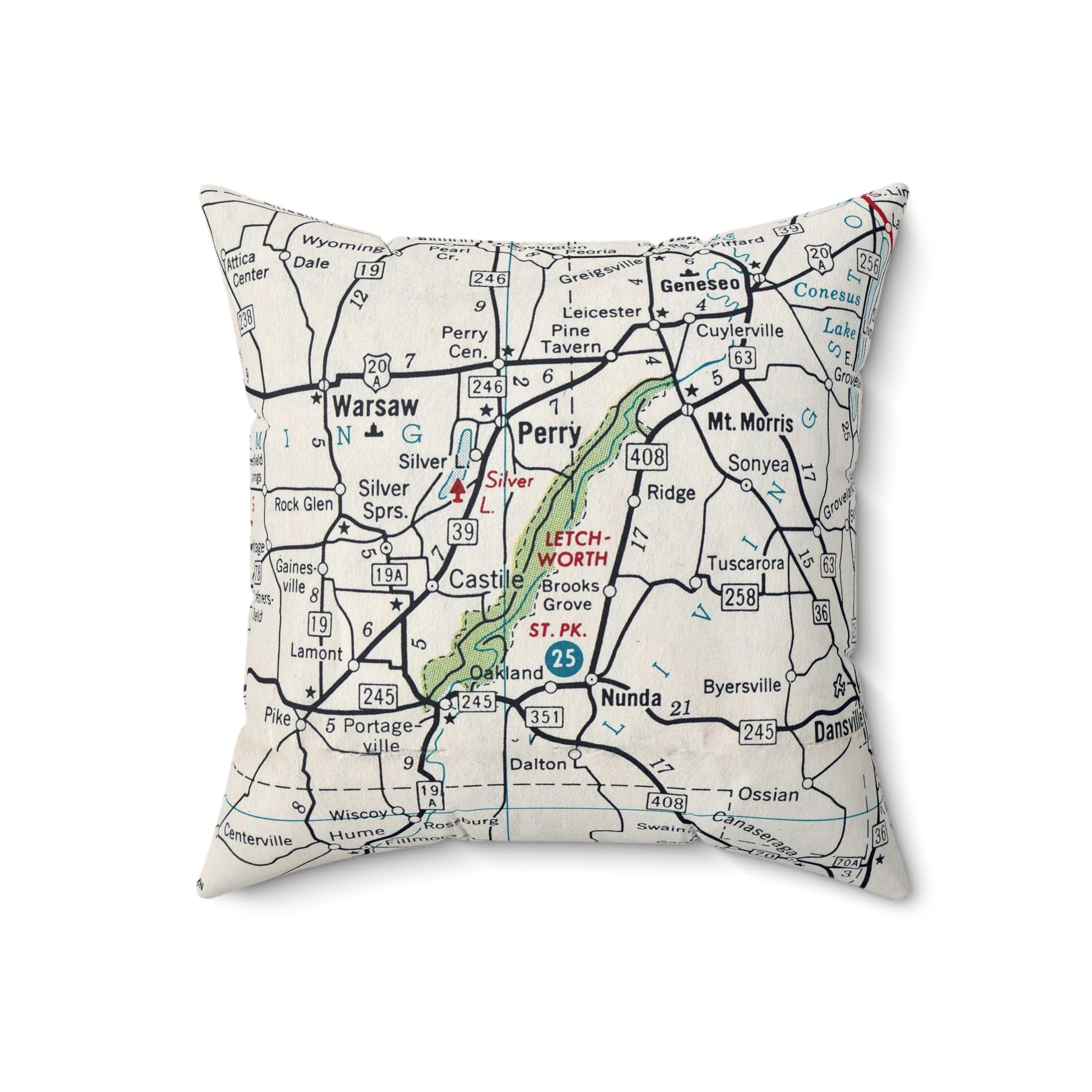 Letchworth State Park New York vintage map pillow