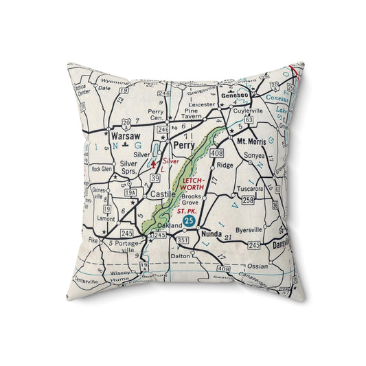 Letchworth State Park New York vintage map pillow