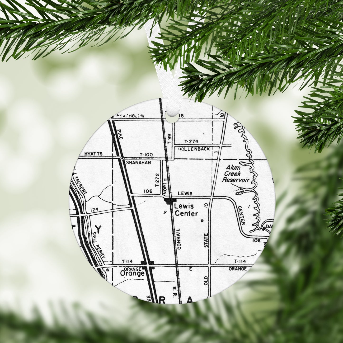 Lewis Center Ohio Vintage Map Ornament