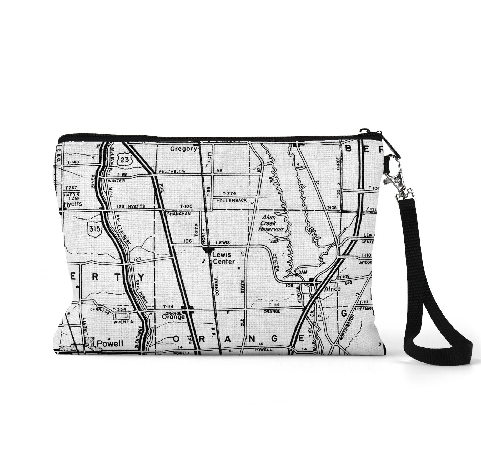 Lewis Center Ohio map wristlet travel pouch