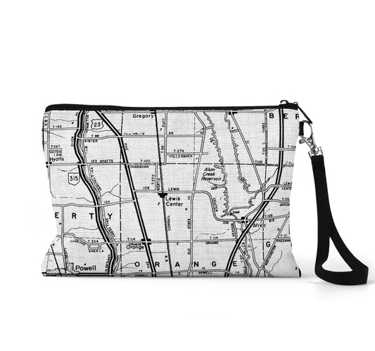Lewis Center Ohio map wristlet travel pouch