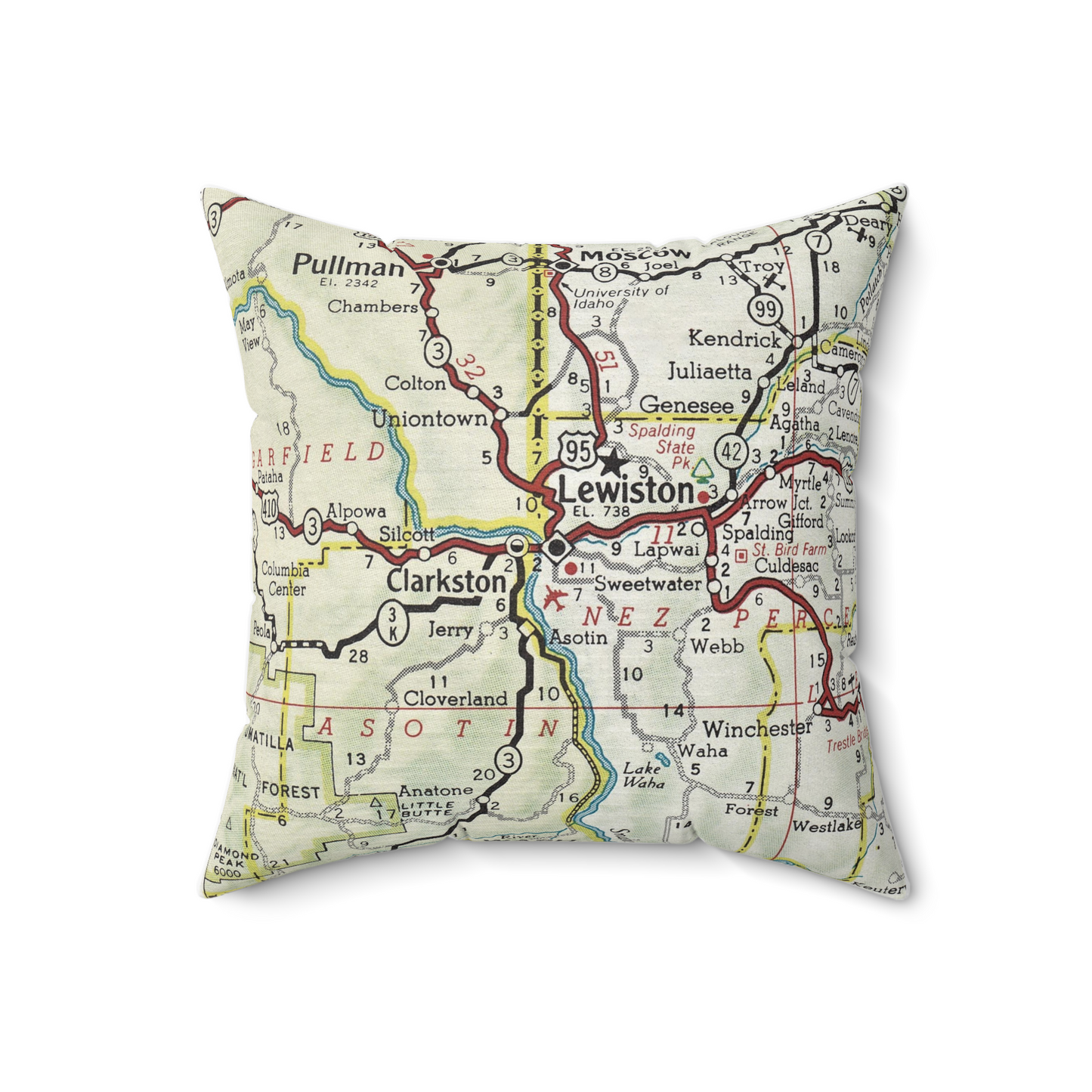 Lewiston Idaho vintage map pillow
