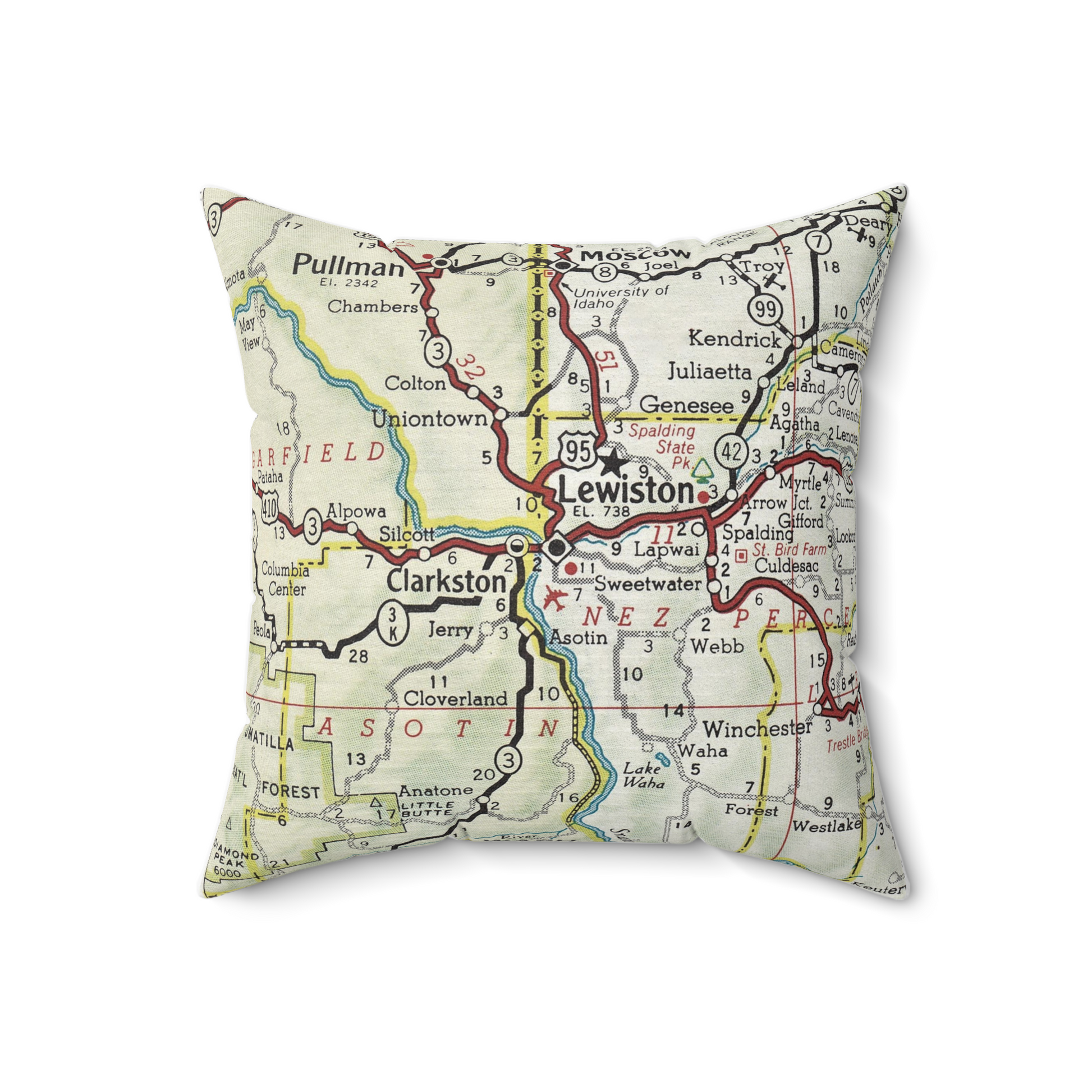 Lewiston Idaho vintage map pillow