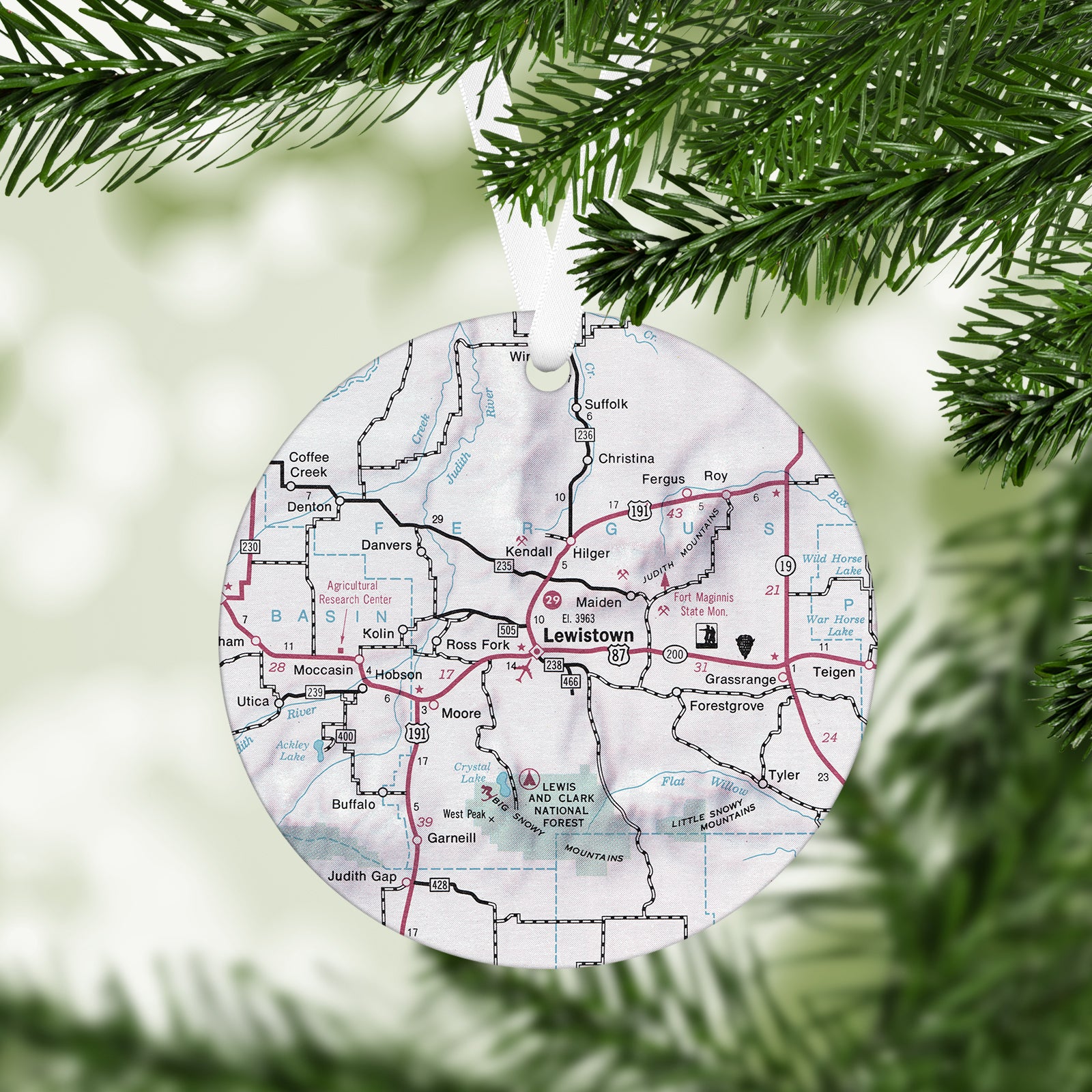 Lewiston Montana Vintage Map Ornament