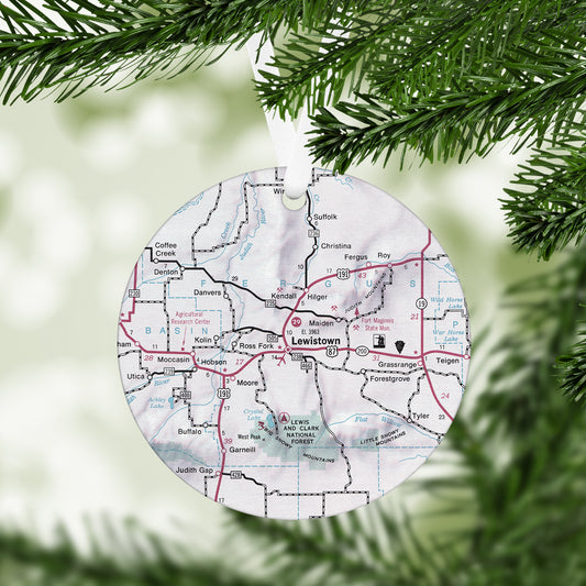 Lewiston Montana Vintage Map Ornament
