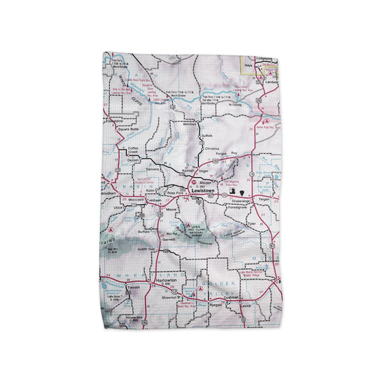 Lewiston Montana Map Tea Towel | Waffle-Weave Kitchen Towel Gift