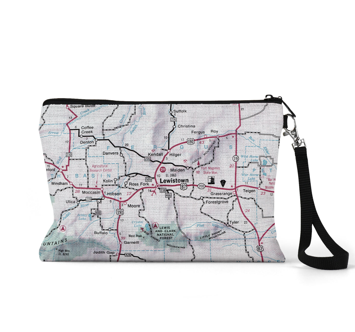 Lewiston Montana map wristlet travel pouch