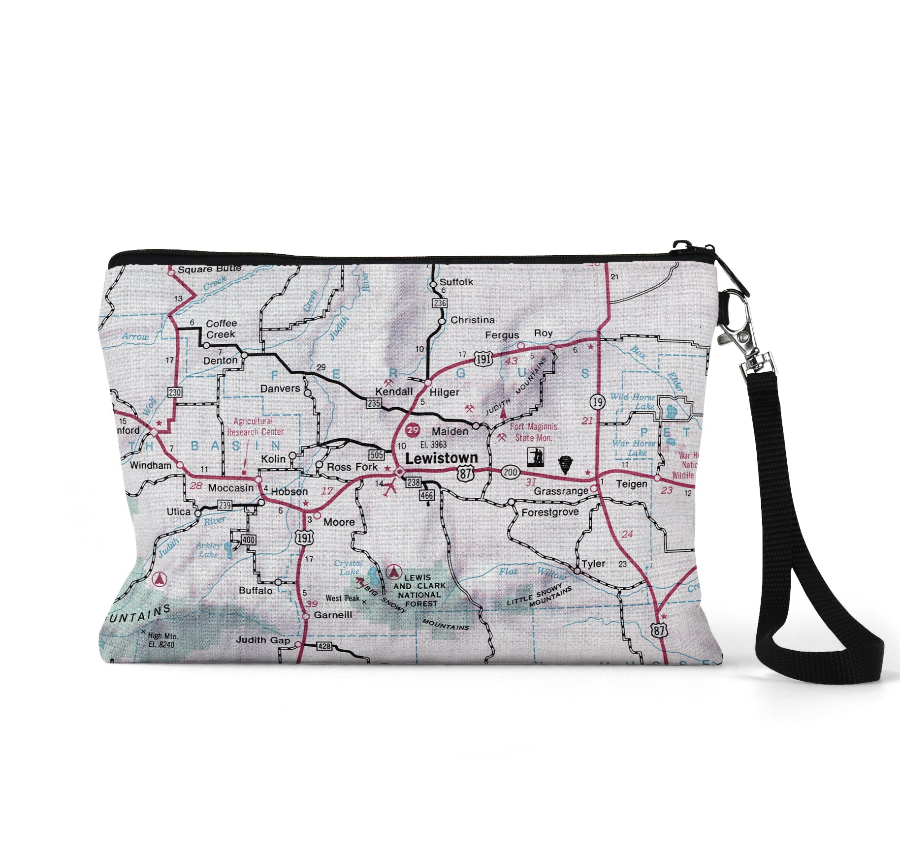Lewiston Montana map wristlet travel pouch