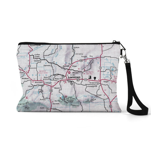 Lewiston Montana map wristlet travel pouch