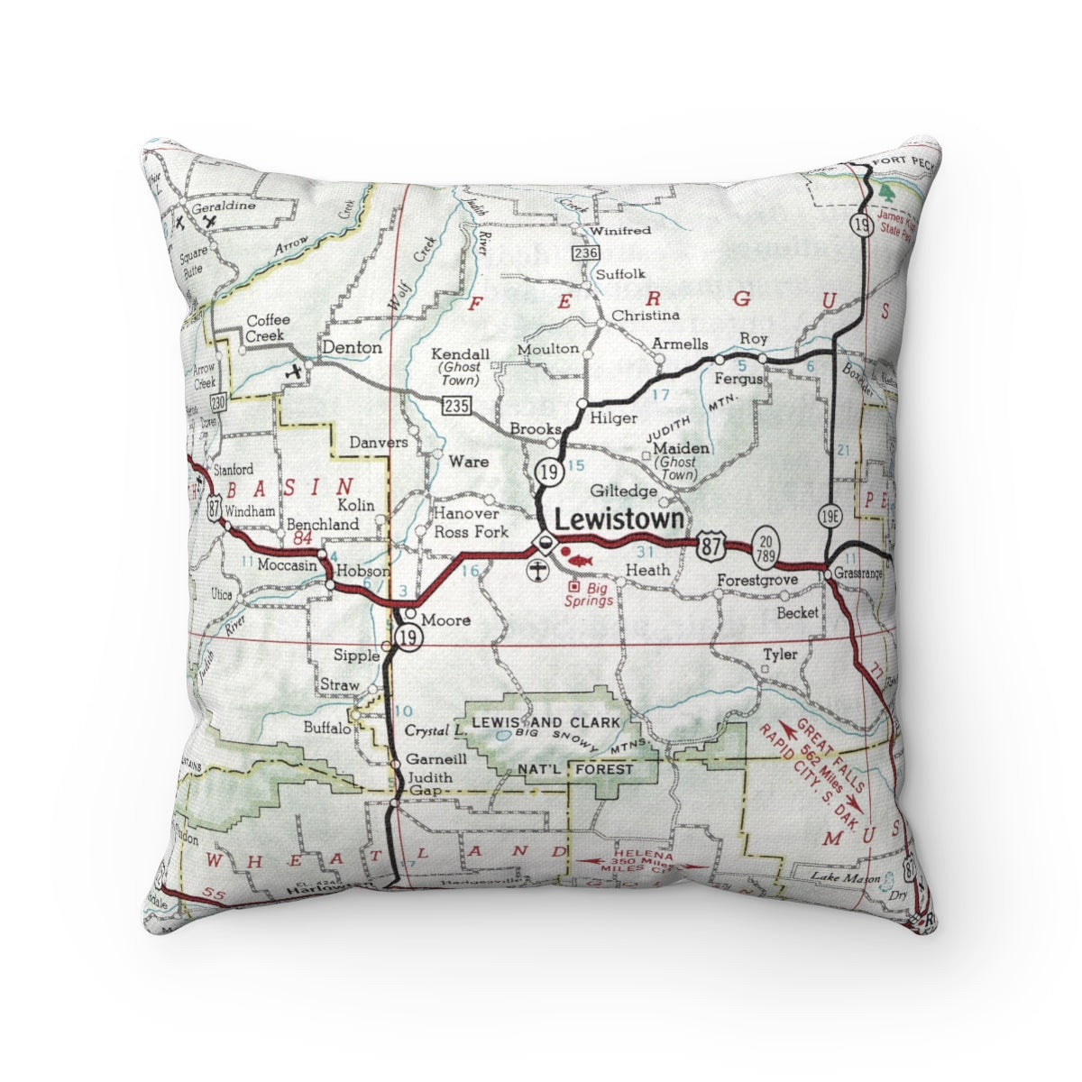 Lewiston Montana vintage map pillow
