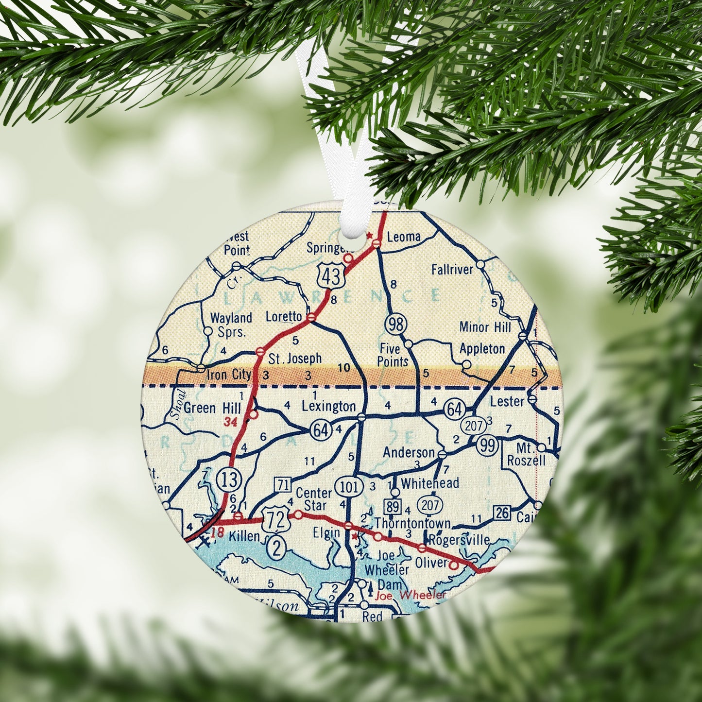 Lexington Alabama Vintage Map Ornament