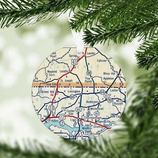 Lexington Alabama Vintage Map Ornament