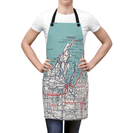 Traverse City Michigan Map Apron  Vintage-Inspired Kitchen Apron | Northern Michigan Gift