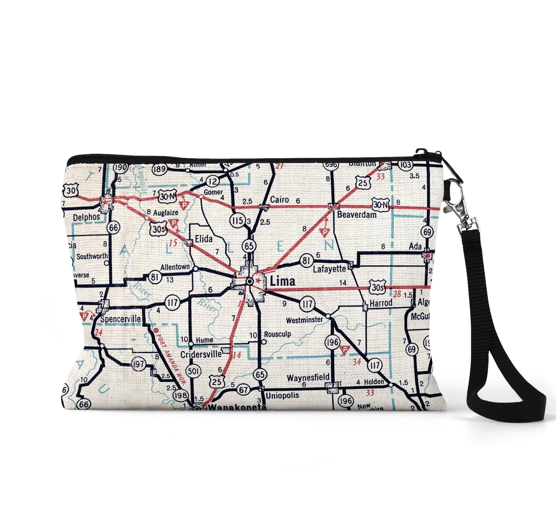 Lima Ohio map wristlet travel pouch