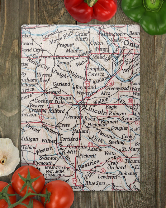 Lincoln Nebraska Map Cutting Board | Travel Gift | Kitchen Decor
