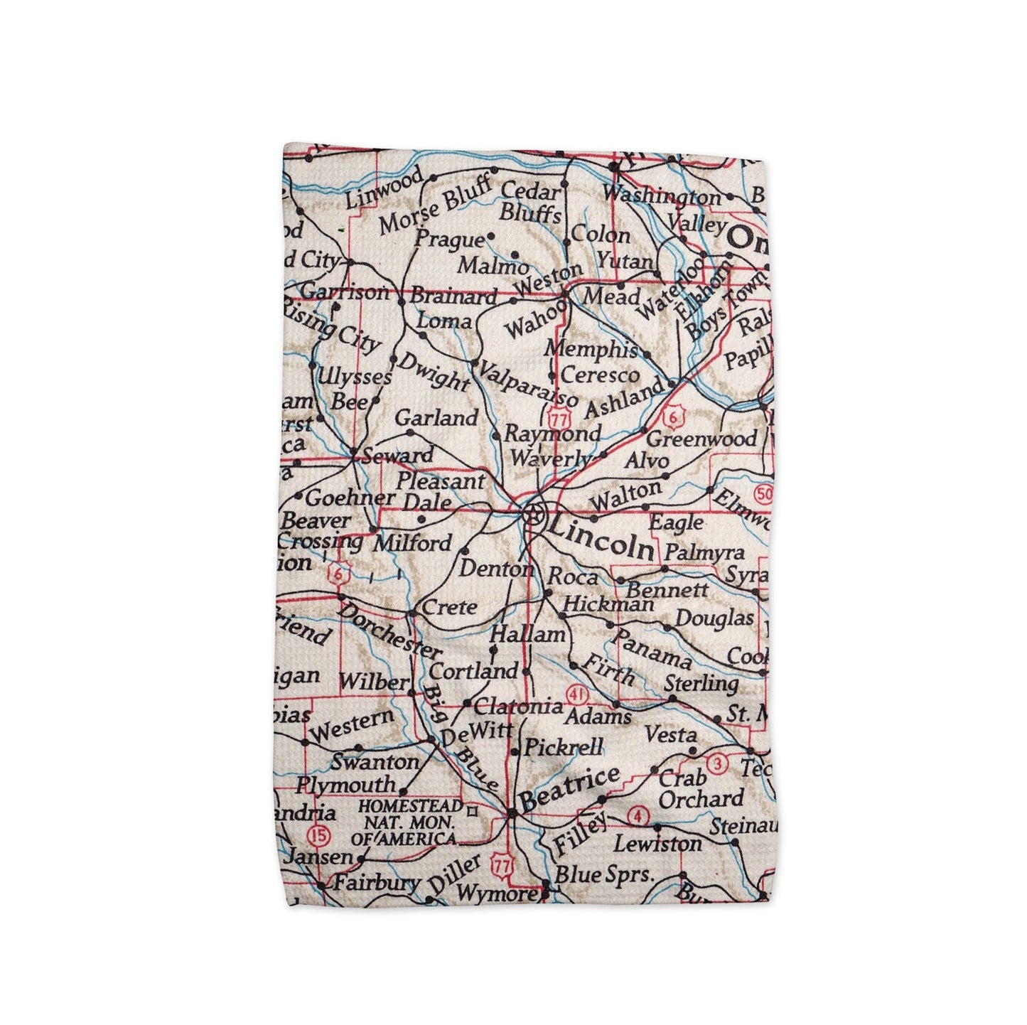 Lincoln Nebraska Map Tea Towel | Waffle-Weave Kitchen Towel Gift