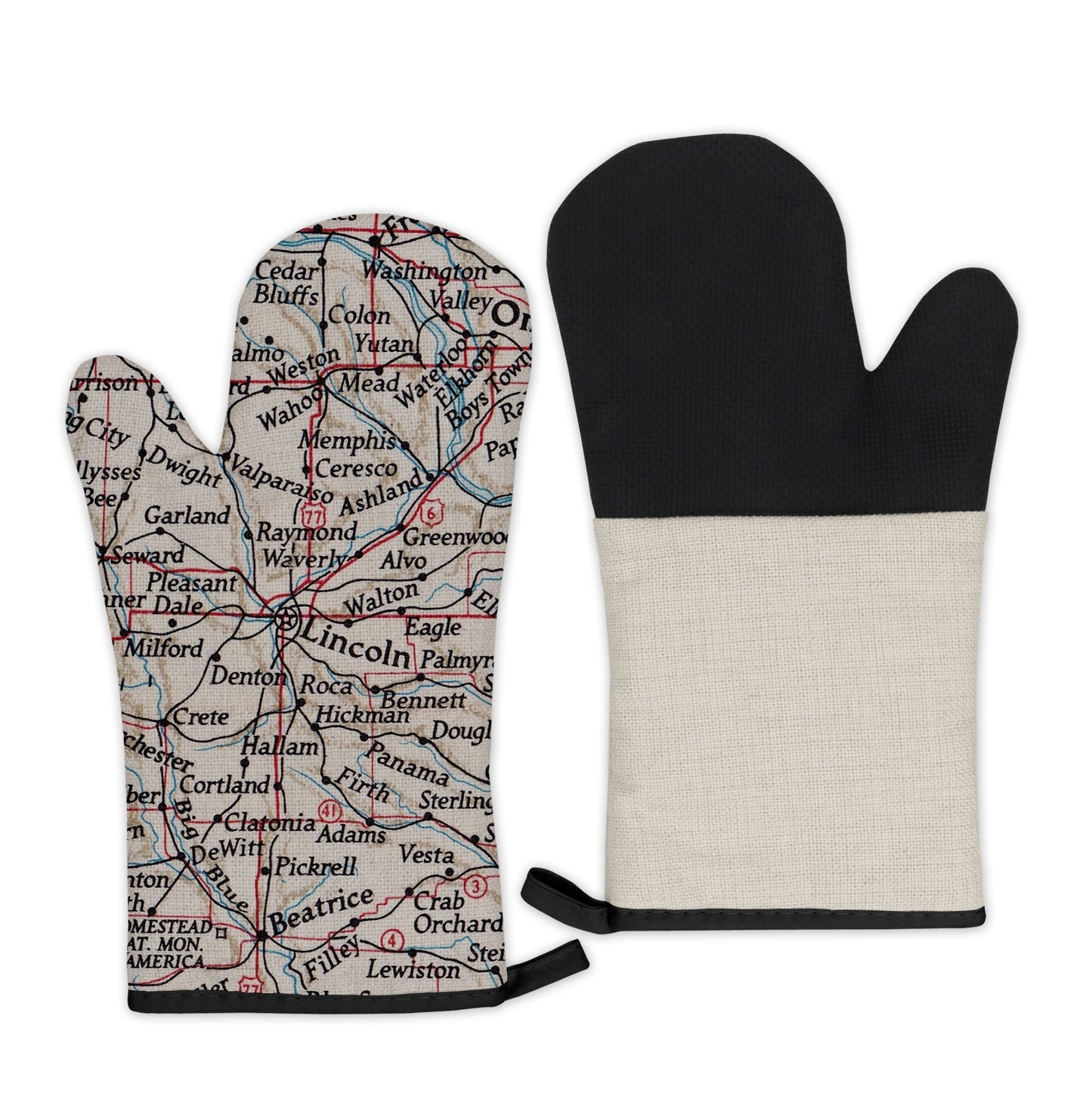 Lincoln, Nebraska Map Oven Mitt | Vintage-Inspired Kitchen Gift