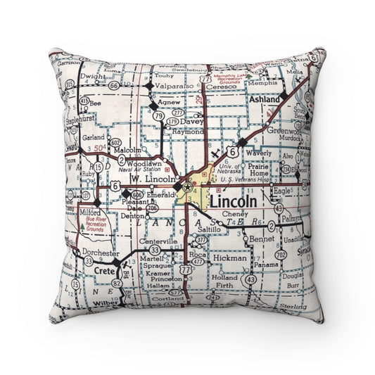 Lincoln Nebraska vintage map pillow